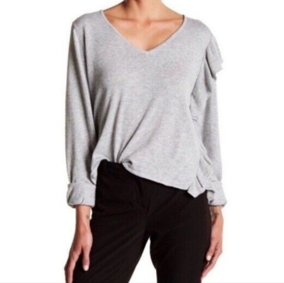 Anthropologie John + Jenn Grey Ruffle Wool Blend Sweater sz M - Picture 1 of 7